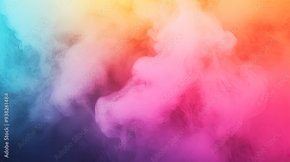 Poster brightly colored smoke and mist swirling in a dynamic explosion against a soft gradient backdrop.