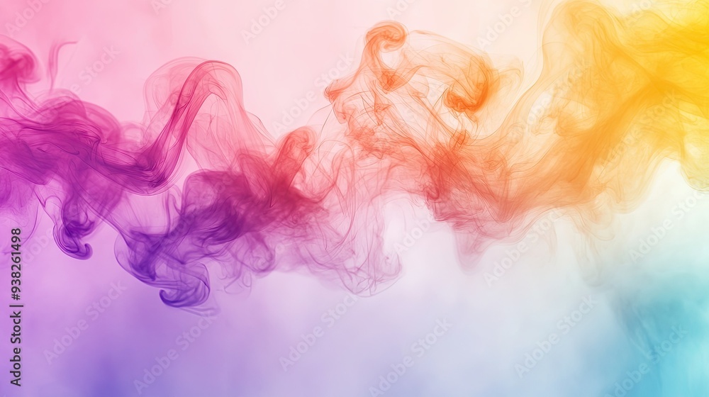 Poster brightly colored smoke and mist swirling in a dynamic explosion against a soft gradient backdrop.