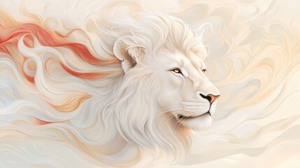 Fototapeta premium A white lion with red hair blowing in the wind