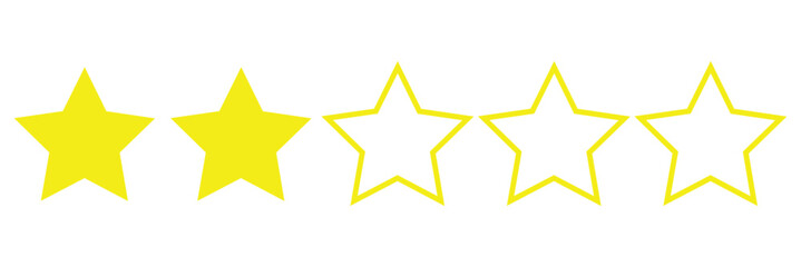 2out of 5 stars rating icons on white background isolated on white background. Negative customer review or product rating.