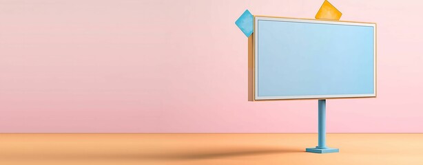 Top view of a billboard mockup with a professional visual signage template watercolor style isolated on a soft pastel background with gentle shadows and light more clarity with clear light and sharp