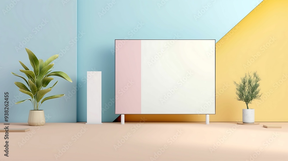 Poster realistic photo of a billboard mockup with a minimalist advertisement design isolated on a pastel ba