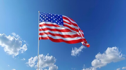Obraz premium Waving American Flag Against a Scenic Background – Patriotic Symbolism for Celebrations and Advertising