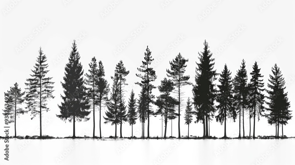 Poster black and white image of a row of trees