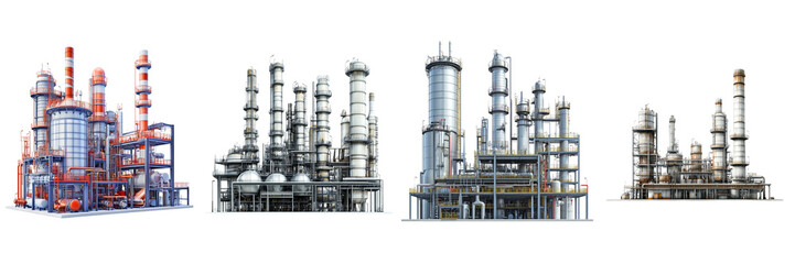 Fototapeta premium Oil refinery plant with pipelines and tanks isolated on transparent png background