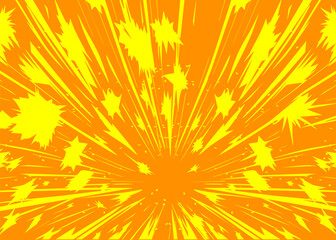 Explosion of yellow color on an orange burning background.