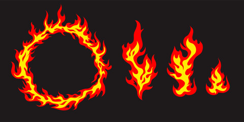Circle of fire, ring of fire, flames in cartoon style.