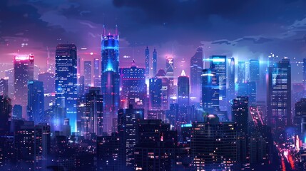 Obraz premium Futuristic Cityscape at Night