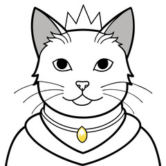 Regal Grey Cat with Crown and Necklace