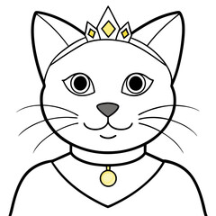 Regal Grey Cat with Crown and Necklace