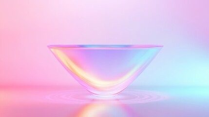 A glass bowl with a rainbow reflection on it