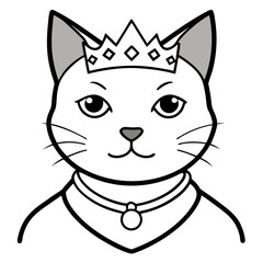 Regal Grey Cat with Crown and Necklace