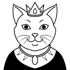 Regal Grey Cat with Crown and Necklace