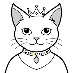 Regal Grey Cat with Crown and Necklace