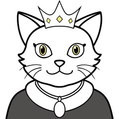 Regal Grey Cat with Crown and Necklace