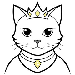 Regal Grey Cat with Crown and Necklace