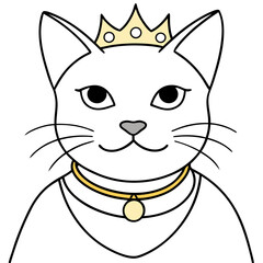 Regal Grey Cat with Crown and Necklace