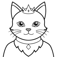 Regal Grey Cat with Crown and Necklace