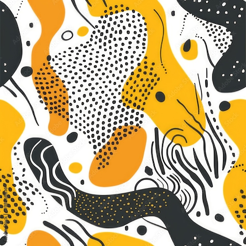 Poster abstract design featuring yellow and black shapes on a clean white background, suitable for use in g