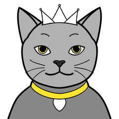 Regal Grey Cat with Crown and Necklace