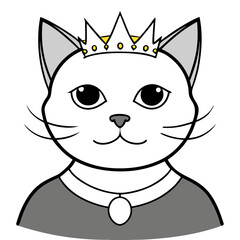 Regal Grey Cat with Crown and Necklace