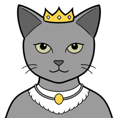 Regal Grey Cat with Crown and Necklace