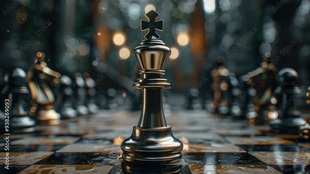 Poster A close-up shot of a chess piece on a chess board, perfect for adding a touch of strategy and intellect to your project