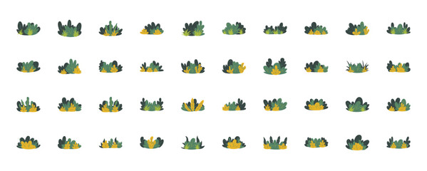 Cartoon bush collection. Set of green shrubs and trees for garden, forest, hedge and field, floristic decorative elements bushes vector illustration design elements. 