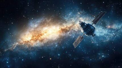 Obraz premium Spacecraft traveling through deep space towards distant galaxies, representing human exploration.