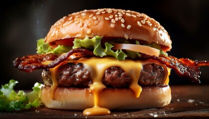 A hamburger with fries and a pulled sandwich on a white plate