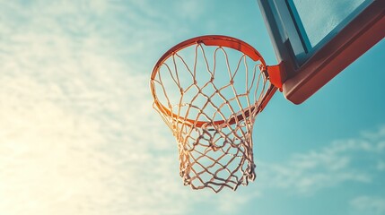 The perfect basket as the ball clears the hoop, representing victory and precision.