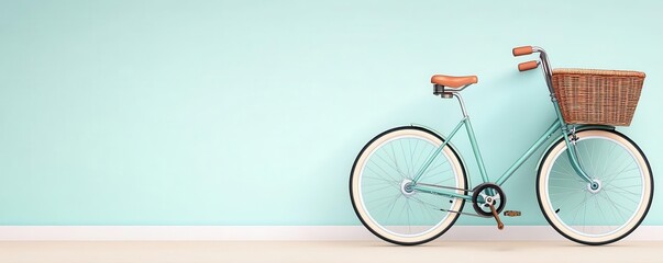 A vintage bicycle with a wicker basket, great for travel or outdoor themes, vintage bicycle, clipart, white background