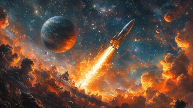 Space Exploration spacecraft launching in space