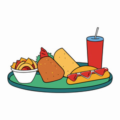Fast Food Platter Hot Dogs, Nachos, and Soda on White Background