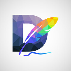 English alphabet D with feather logo design template. Logo for a writer or publishers.
