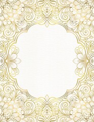 Ornamental gold outline frame template for invitation, banner, wedding design with copy space on white background	