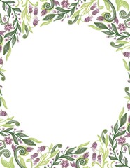 Fototapeta premium Floral frame template for invitation, banner, wedding design. Adults coloring book cover template 