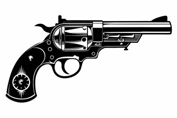 Vintage Revolver Silhouette Vector Illustration, Retro gun