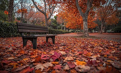 A quiet autumn park with a wooden bench.
Generative AI