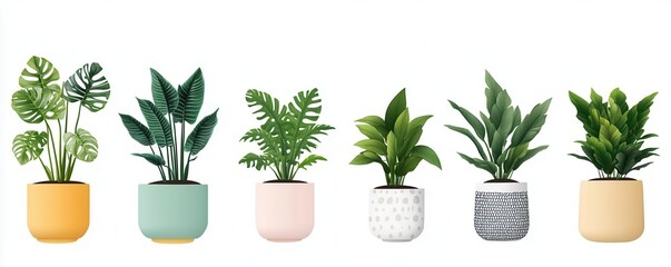 A collection of house plants in pots, perfect for home or garden-themed compositions, house plants, clipart, white background