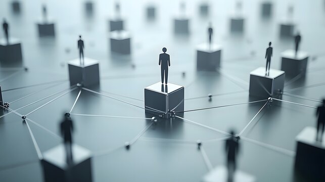 Network of connected black nodes with white highlights on a reflective surface