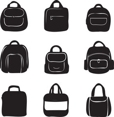 School bags silhouette vector on white background