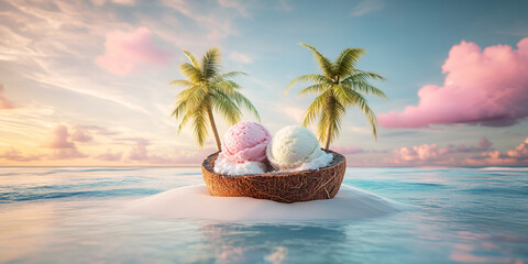  Tropical Paradise with Ice Cream Cones on Wooden Boat