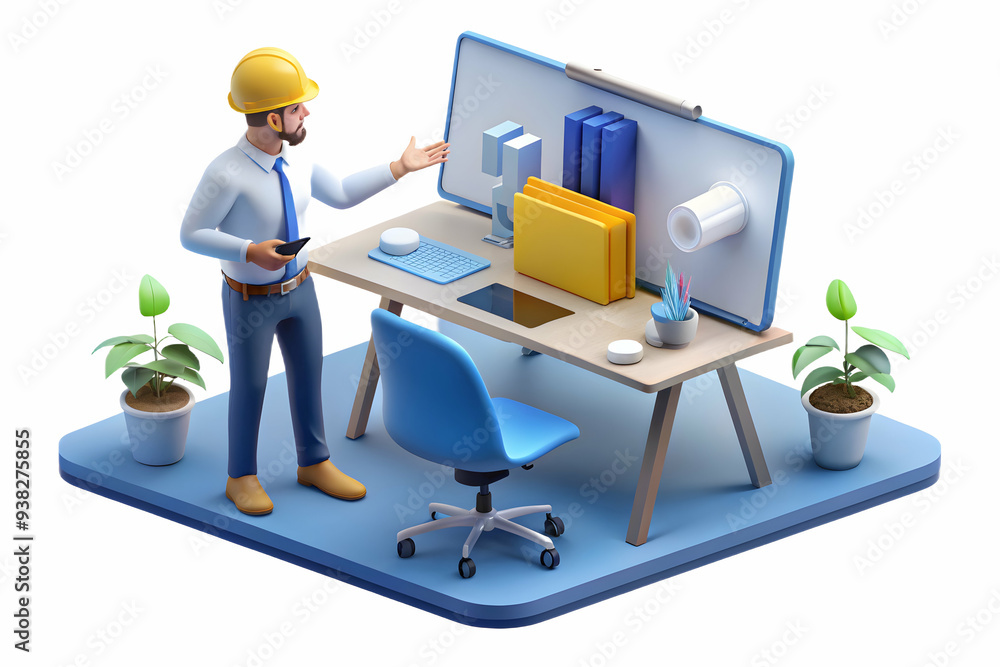 Poster sleek virtual workspace for architectural planning with precise design reviews. zoom into architect'