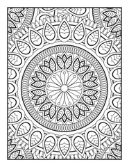 coloring page for children and adults.. Ornamental mandala adult coloring book page.