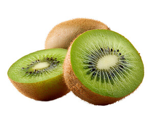 Sliced kiwi fruits set off against a PNG backdrop 