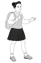 African American schoolgirl in school uniform with backpack