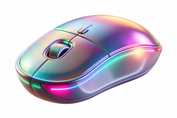Holographic mouse with floating cursor concept for online education on white background. Ideal for stock photos.