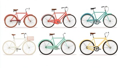 A selection of vintage bicycles, ideal for outdoor or travel themes, vintage bicycles, clipart, white background