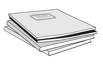 stack of notebooks black and white vector illustration